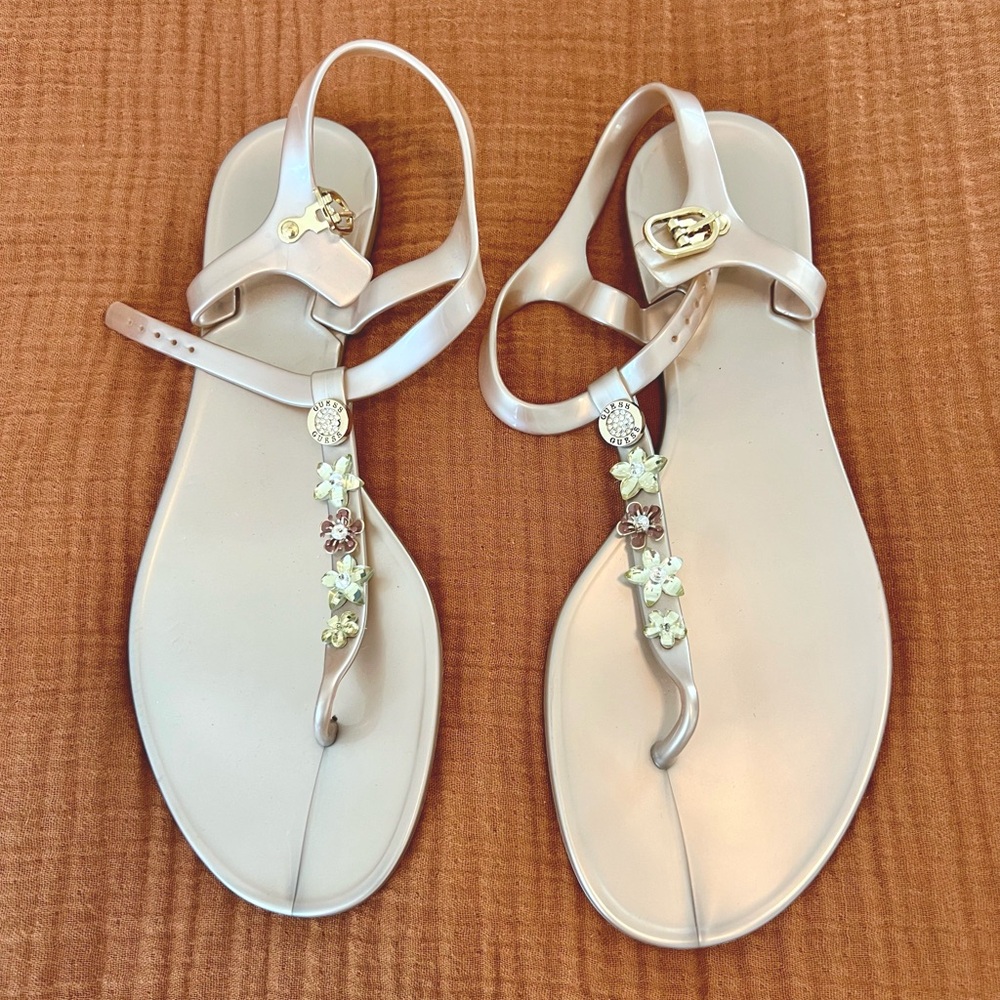 Guess Champagne Jelly Jeweled Sandals size 11